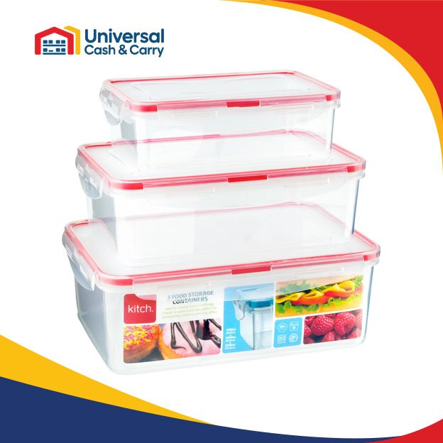 K-3pk Rect Clip/Close Containers 1.1Lt,1.8Lt,3.2Lt