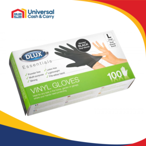 DL – 100pk Large Black Vinyl Gloves – Powder Free