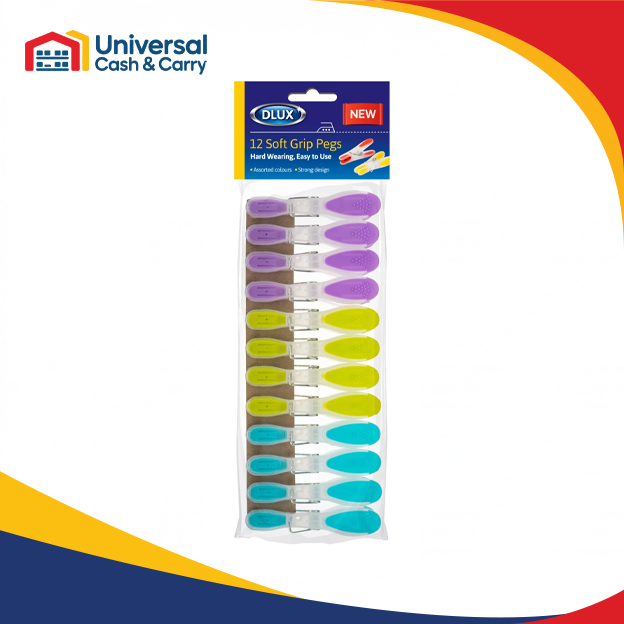 DL – 12pk Large Plastic Pegs with Rubber Grip