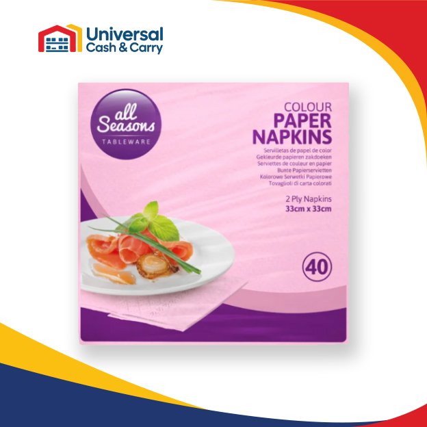 AS – 40pk Pink Paper Napkins – 33 x 33 cm – 2ply