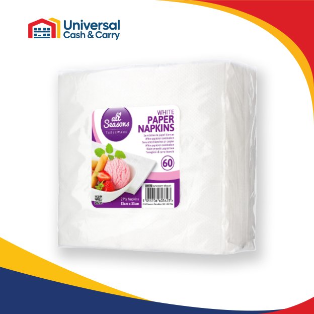 AS – 60pk White Paper Napkins 33×33 cm – 2 ply