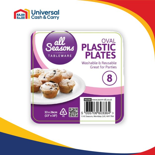 AS – 8pk Oval Plastic Plates (33 x 26 cm) - Image 2