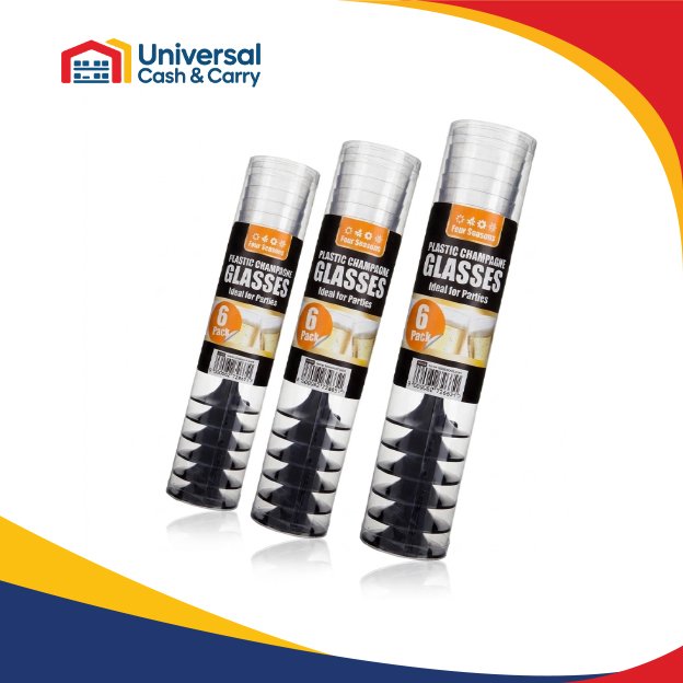 FS 6pk Plastic Champagne Glasses (Black Stem) - Image 2