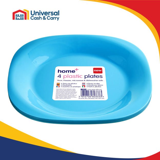 H+ 4pk 19cm Plastic Plates – Mixed Colours