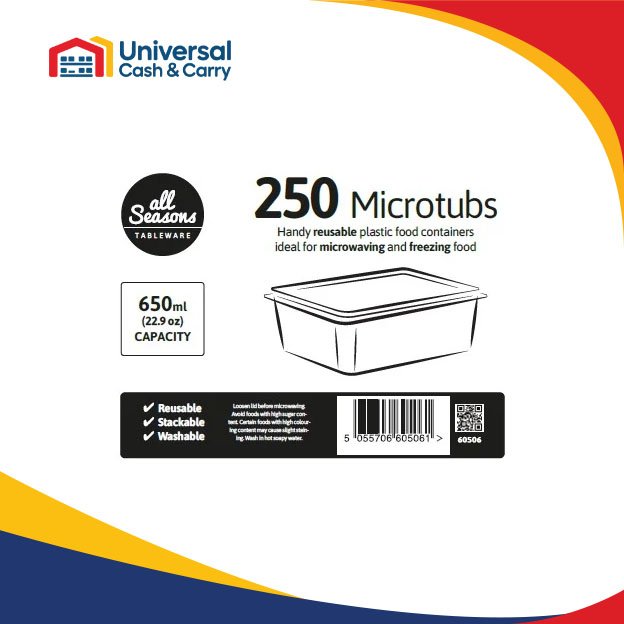AS – 250pk x 650ml Microwave Disposable Containers
