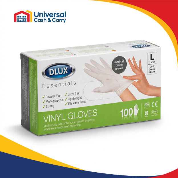 DL – 100pk Large Blue Vinyl Gloves – Powder Free