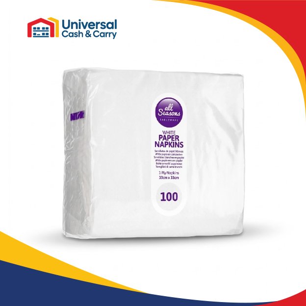 AS – 100pk White Paper Napkins 33x33cm 1 ply - Image 2