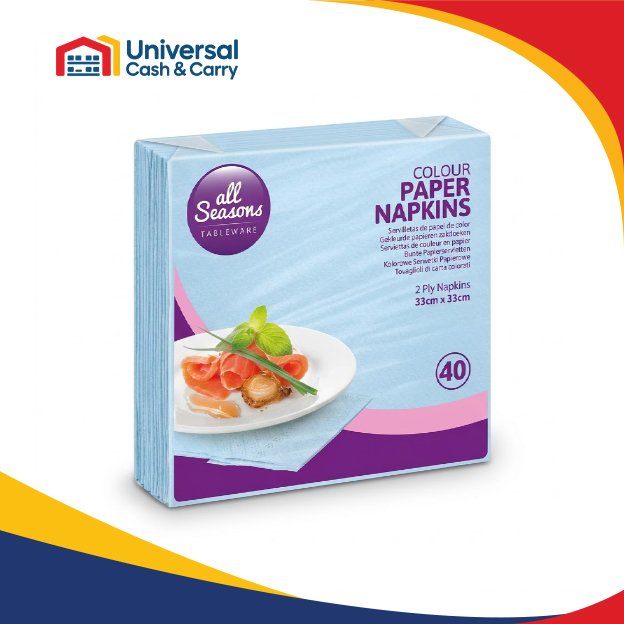 AS – 40pk Blue Paper Napkins – 33 x 33cm – 2ply - Image 2