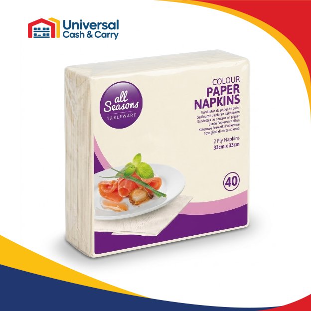 AS – 40pk Cream Paper Napkin 33cm x 33cm – 2 Ply - Image 2