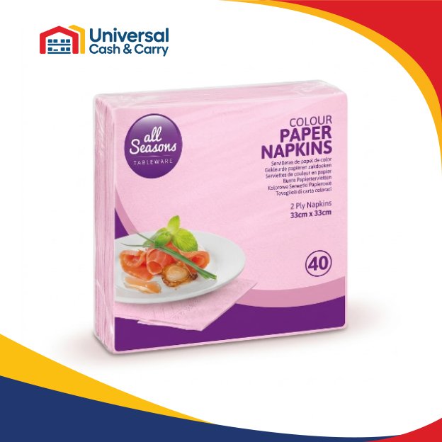 AS – 40pk Pink Paper Napkins – 33 x 33 cm – 2ply - Image 2