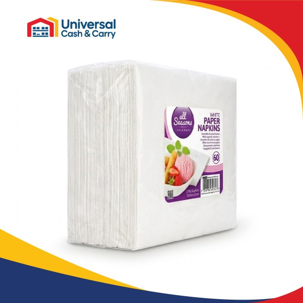 AS – 60pk White Paper Napkins 33×33 cm – 2 ply - Image 2