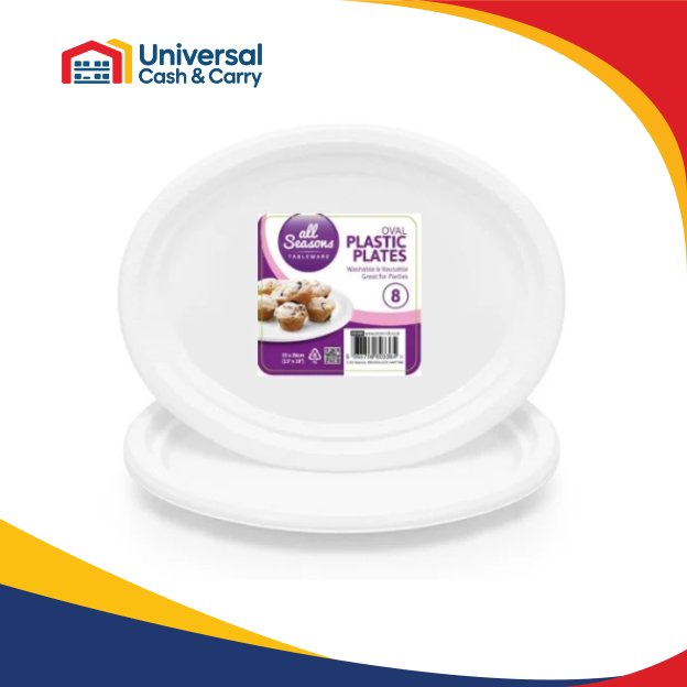 AS – 8pk Oval Plastic Plates (33 x 26 cm)