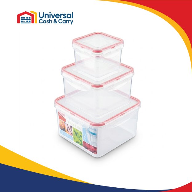 K- 3pk Sq Clip/Close Containers 400ml, 1.2lt & 2lt - Image 2