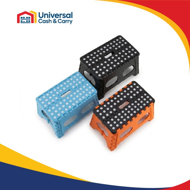 OSH-Wide Small Plastic Folding Stool (Blue/Orange) - Image 2