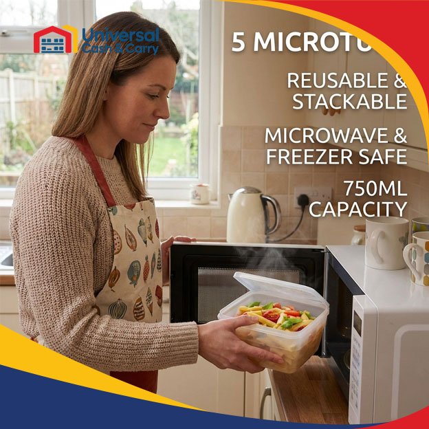 AS – 5pk x 750ml Mircrowave Disposable Containers - Image 2