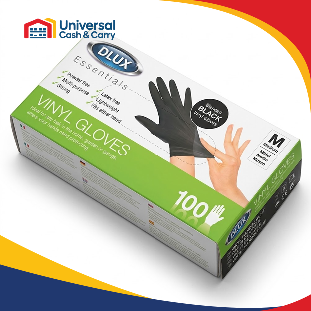 DL – 100pk Medium Black Vinyl Gloves – Powder Free - Image 2