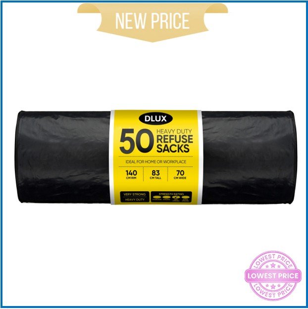 50PK Black Bin Bags 830mm X 700mm (70L)