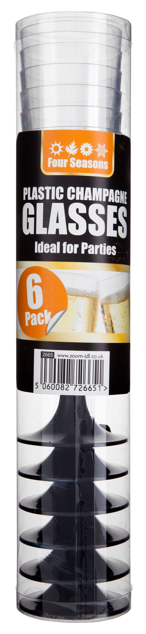 FS 6pk Plastic Champagne Glasses (Black Stem) - Image 2