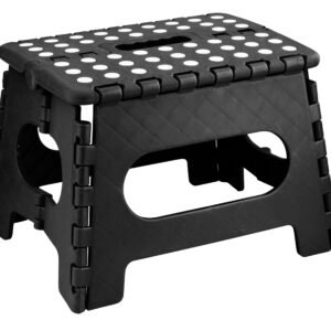 OSH -Blk & Wht Small Handy Plastic Folding Stools