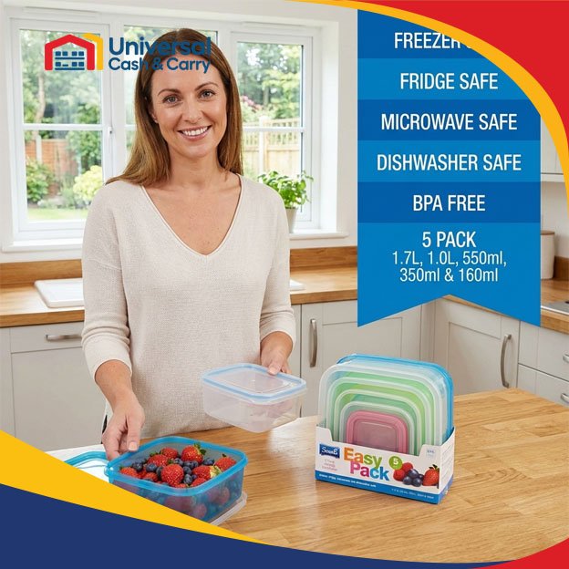 5pk Square Storage Boxes with Coloured lids – Nest - Image 3