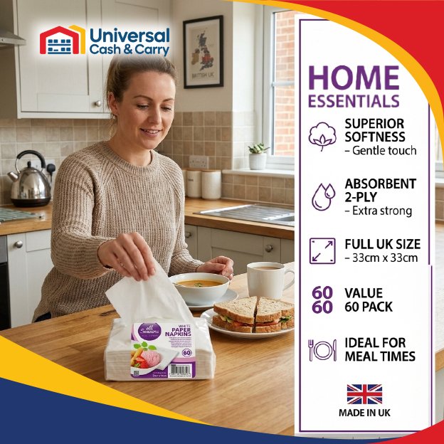 AS – 60pk White Paper Napkins 33×33 cm – 2 ply - Image 3