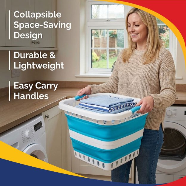 H+ Collapsible Laundry Basket (39L) – BLUE - Image 3