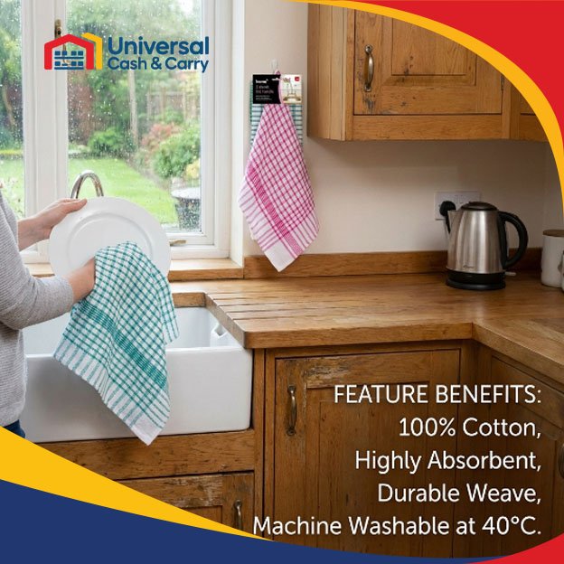 H+ 2 PK Check Tea Towels - Image 3