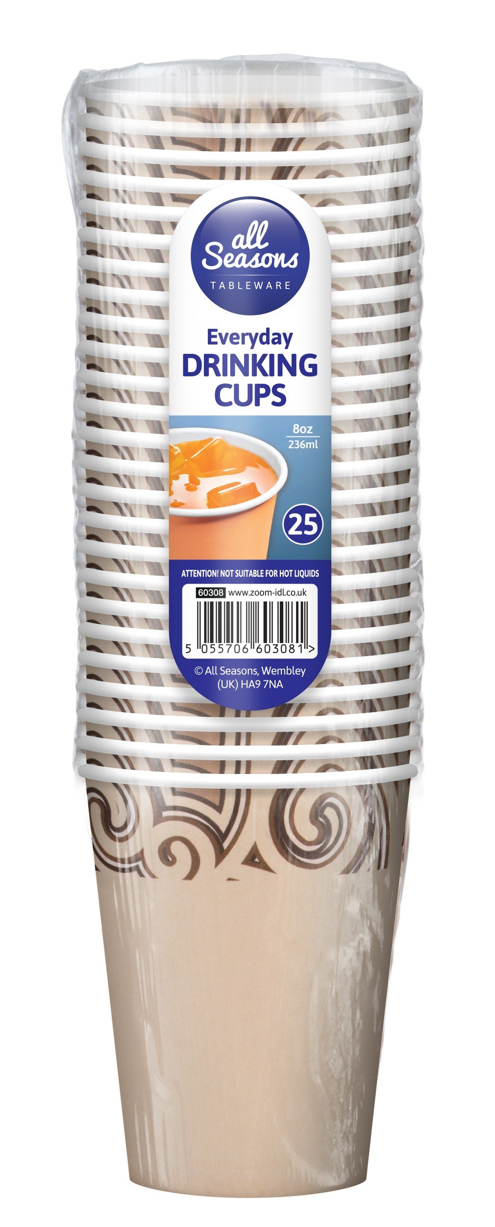 AS -25pk/8oz Single Wall Tea/Coffee Drinking Cups