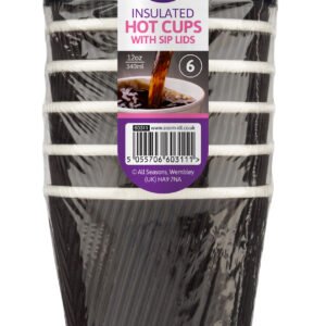 AS 6pk Insulated Cups with Sip Lids-340ml/12oz