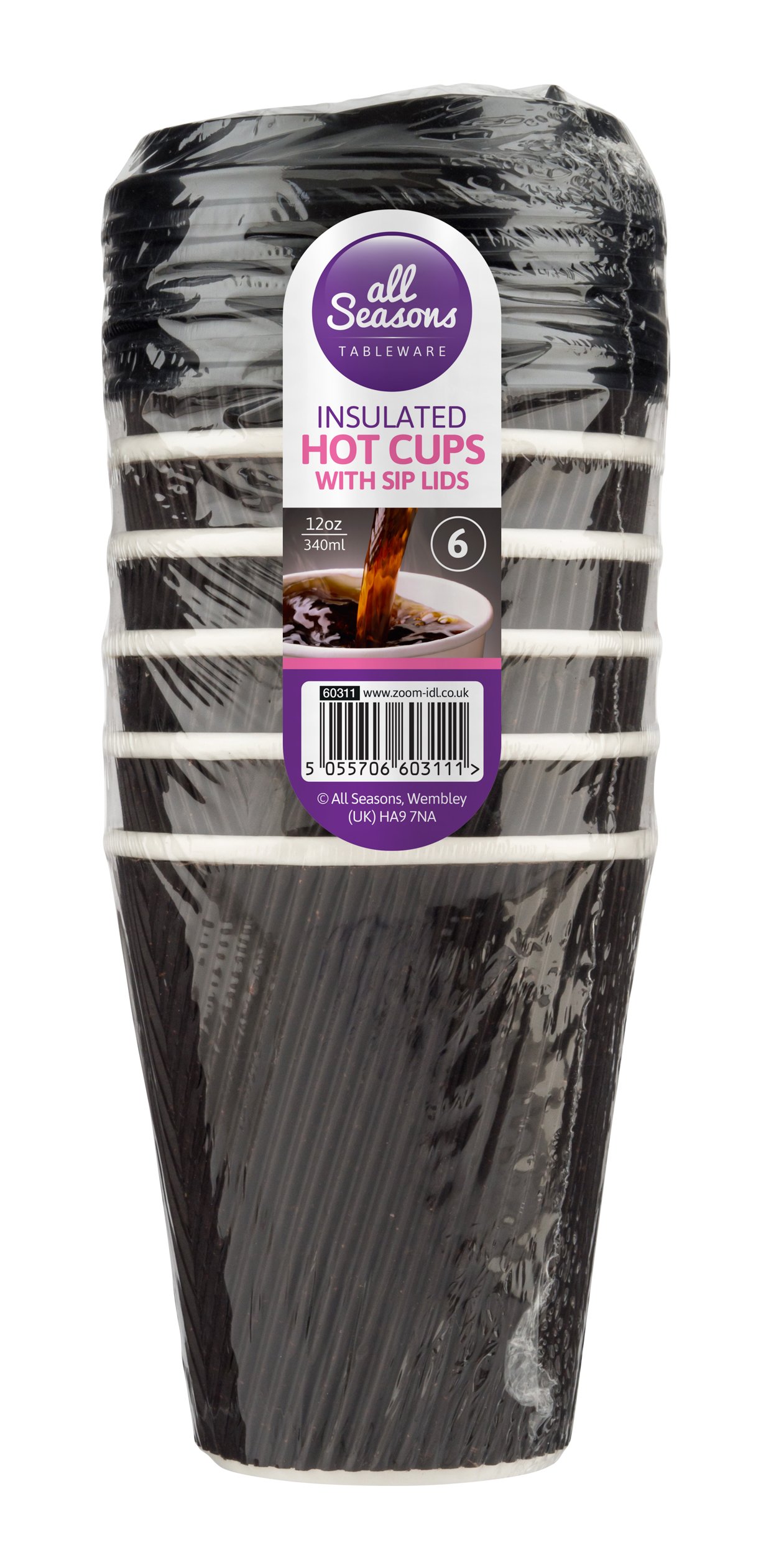 AS 6pk Insulated Cups with Sip Lids-340ml/12oz