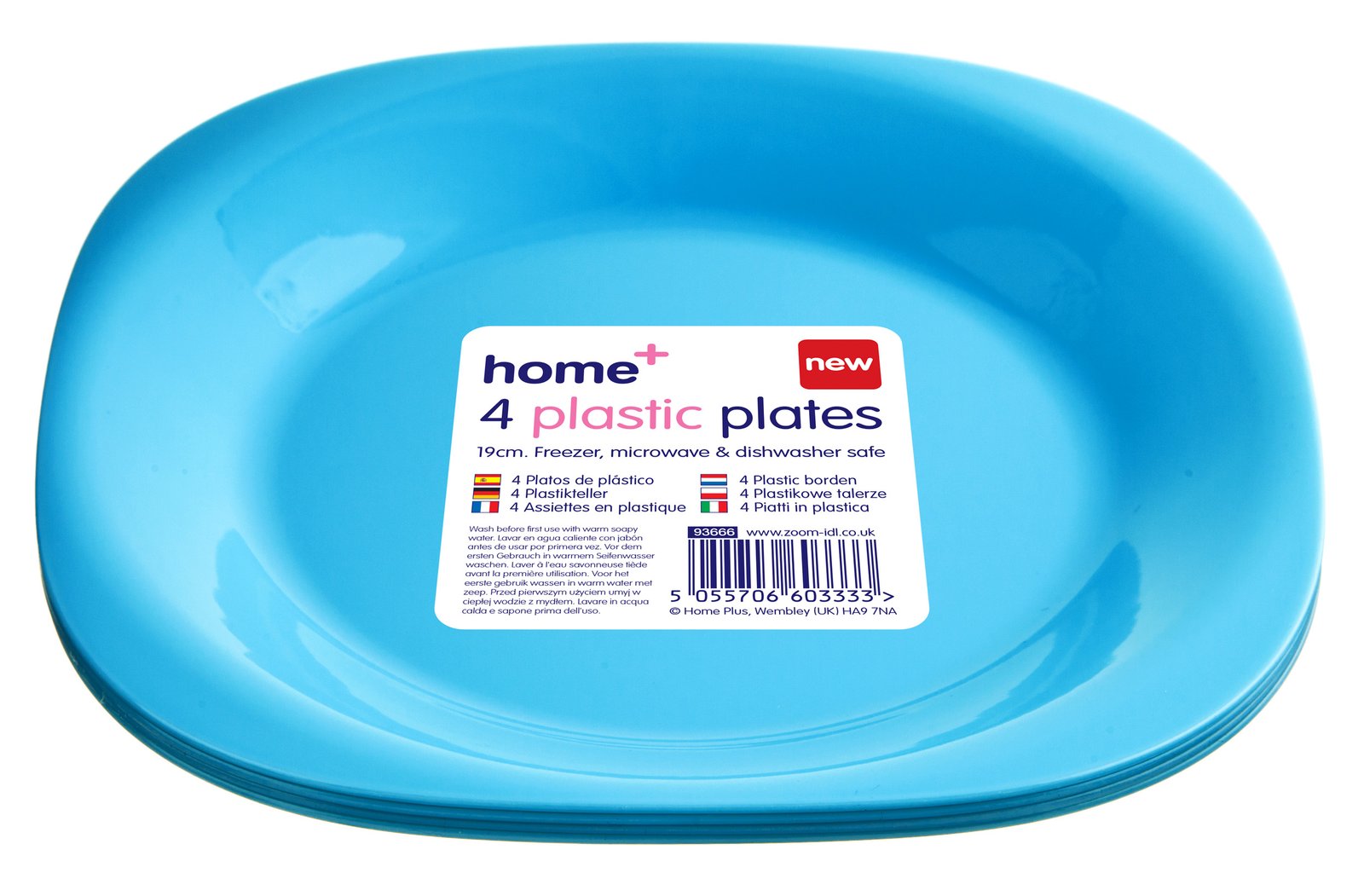 H+ 4pk 19cm Plastic Plates – Mixed Colours