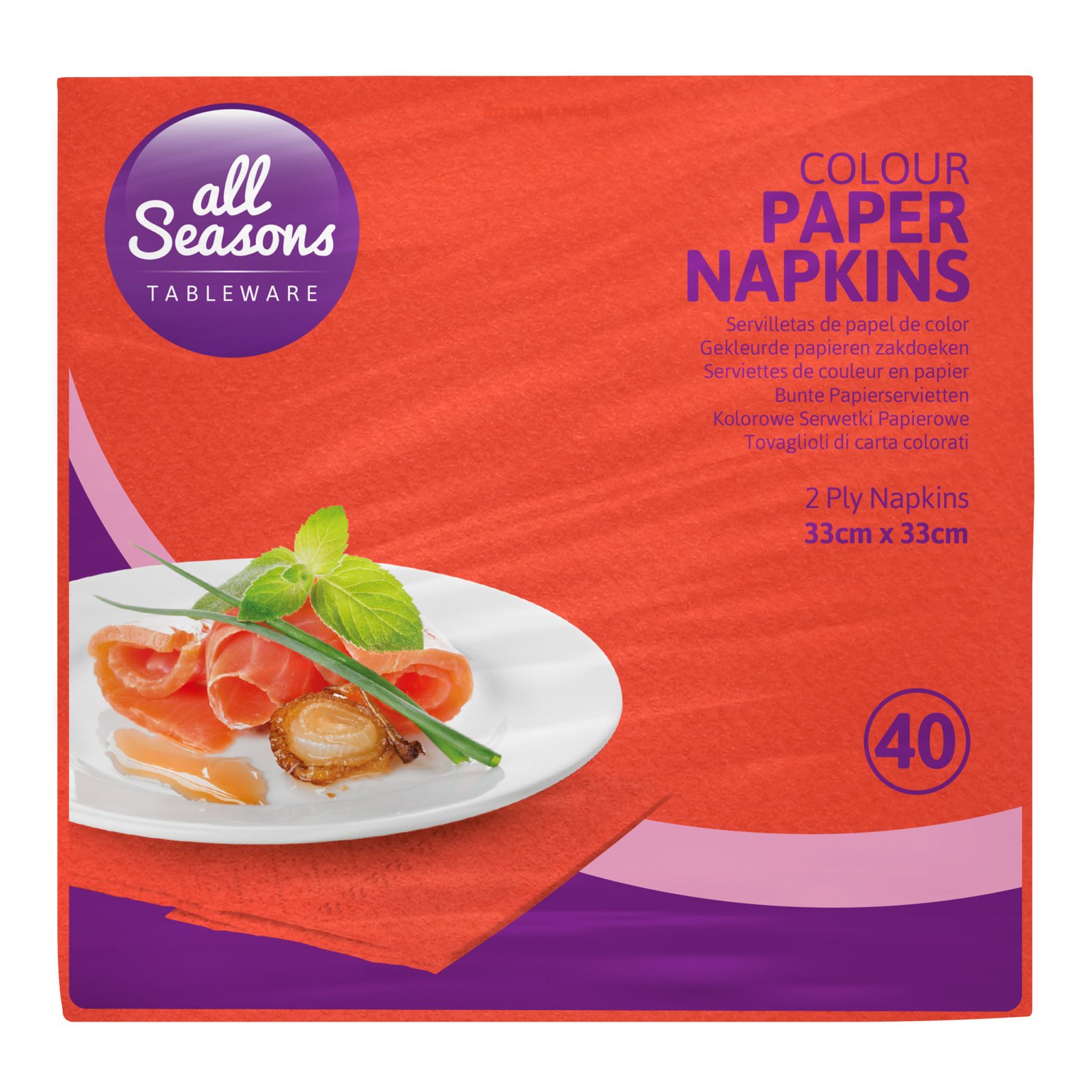 AS – 40pk Red Paper Napkin 33cm x 33cm – 2 Ply - Image 2