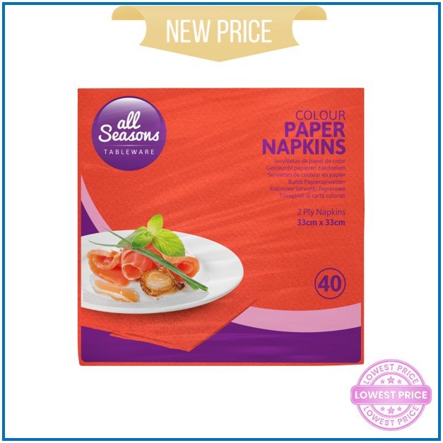 AS – 40pk Red Paper Napkin 33cm x 33cm – 2 Ply