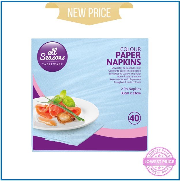 AS – 40pk Blue Paper Napkins – 33 x 33cm – 2ply