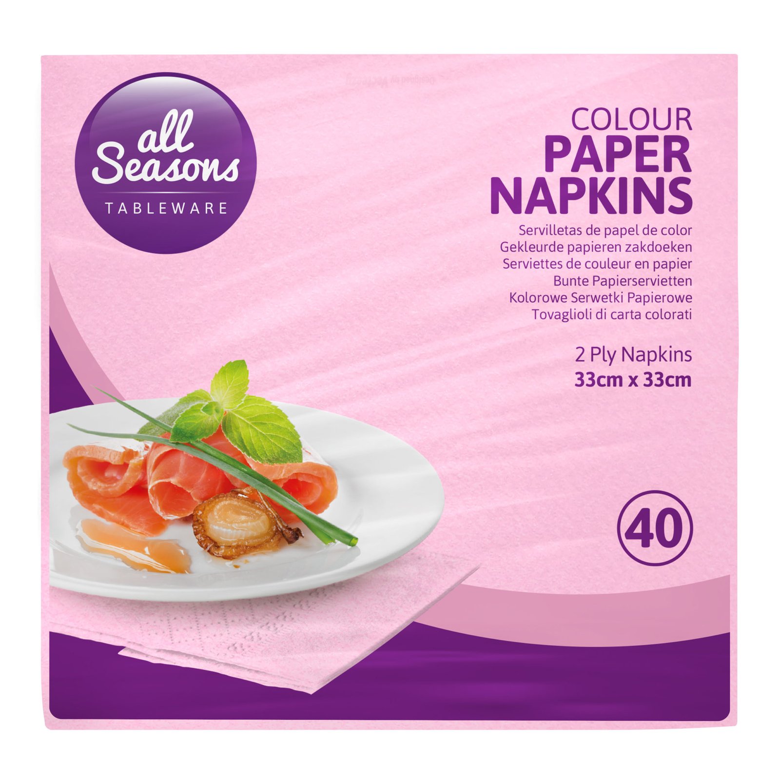 AS – 40pk Pink Paper Napkins – 33 x 33 cm – 2ply - Image 2