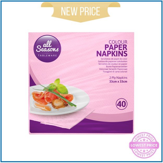 AS – 40pk Pink Paper Napkins – 33 x 33 cm – 2ply