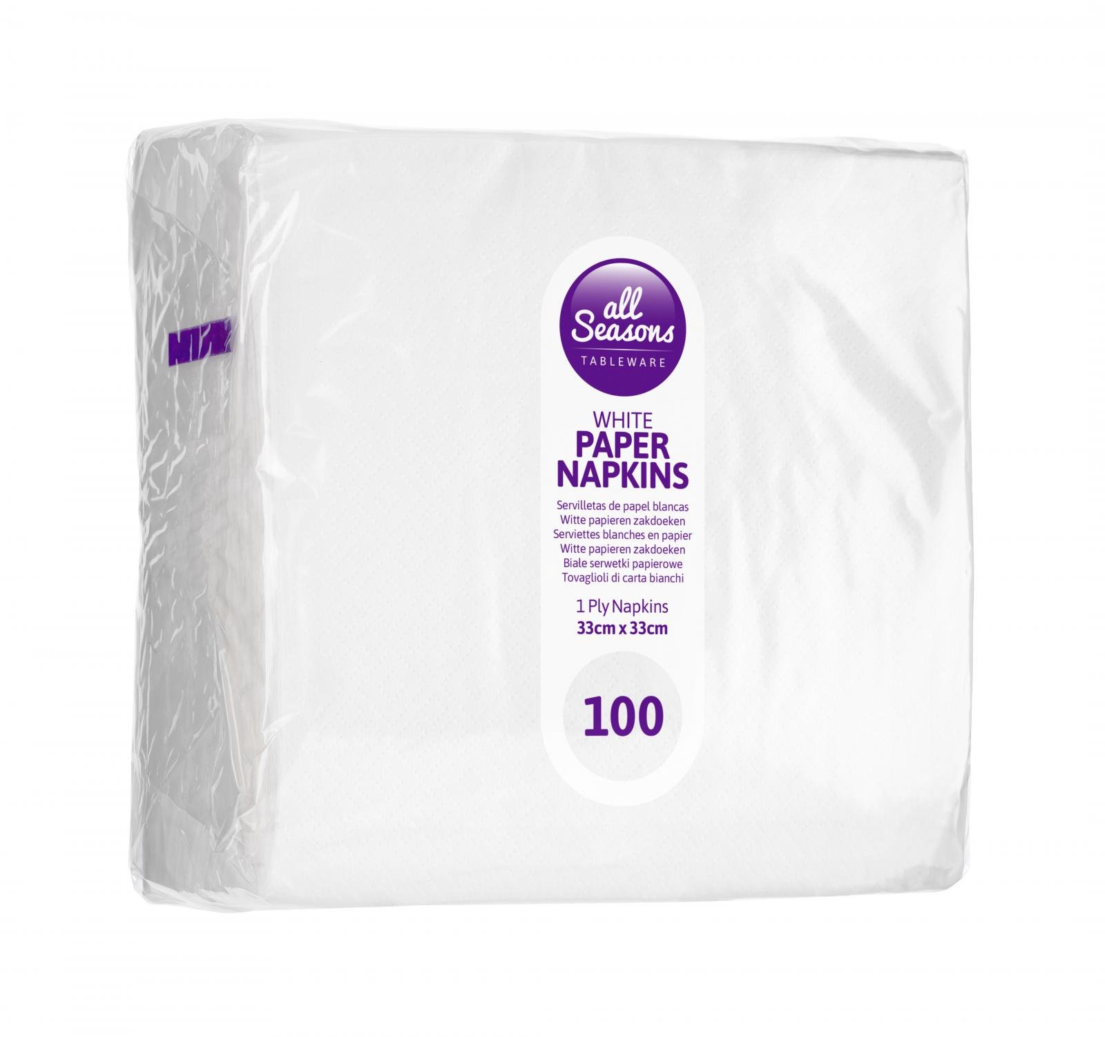 AS – 100pk White Paper Napkins 33x33cm 1 ply - Image 2