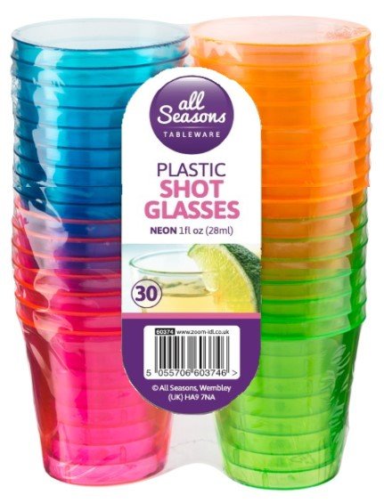 AS – Shot Glasses Neon – 30pk x 28ml (1oz)