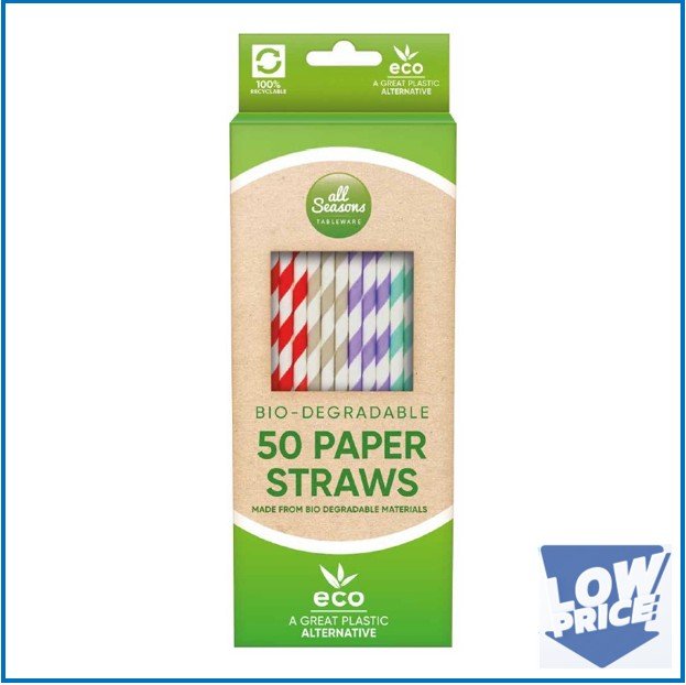 AS – 50 PK Striped Paper Straws – (Biodegradable)