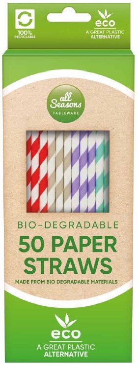 AS – 50 PK Striped Paper Straws – (Biodegradable) - Image 2