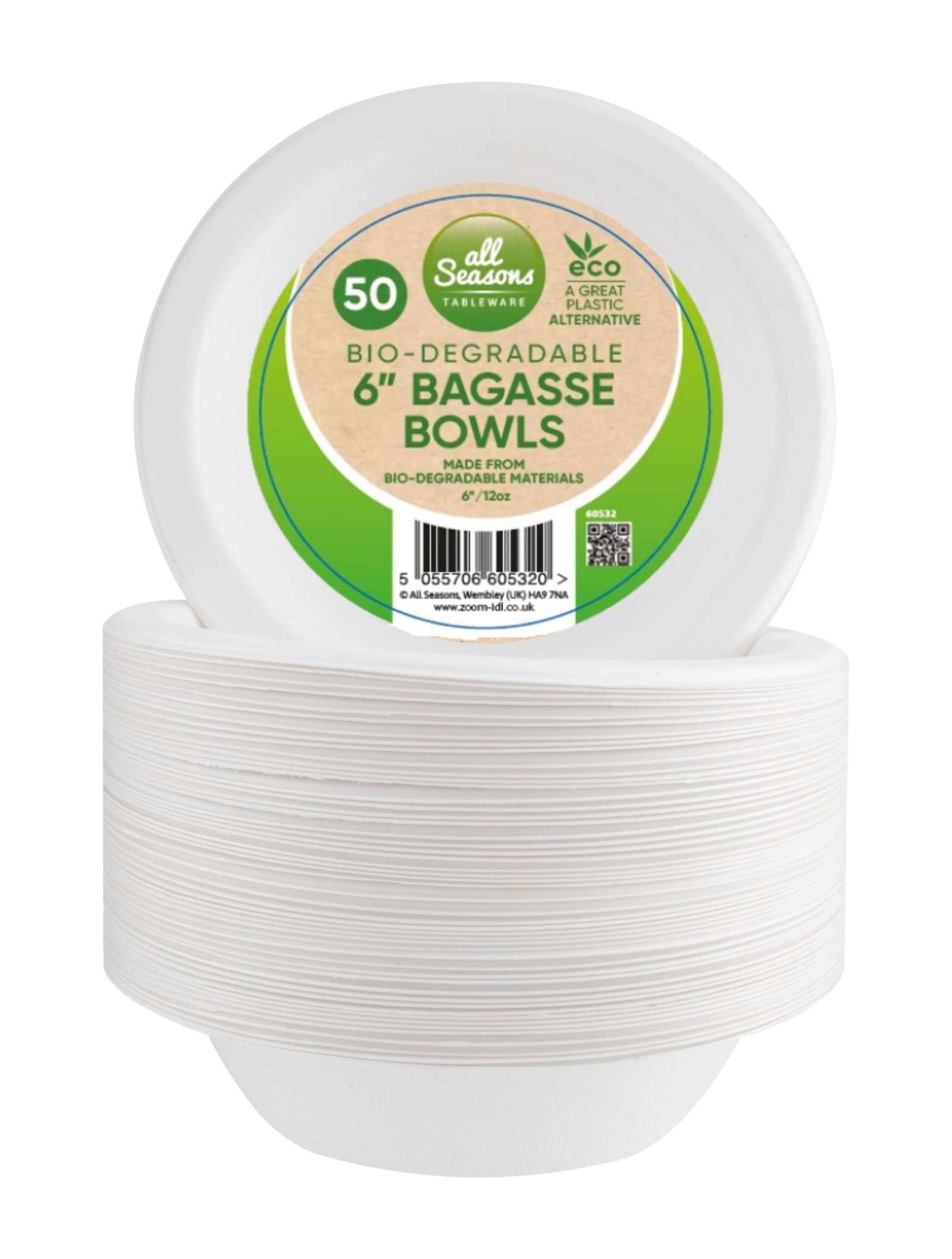 AS – 50pk Bagasse Bowls – 6 inch, 12oz