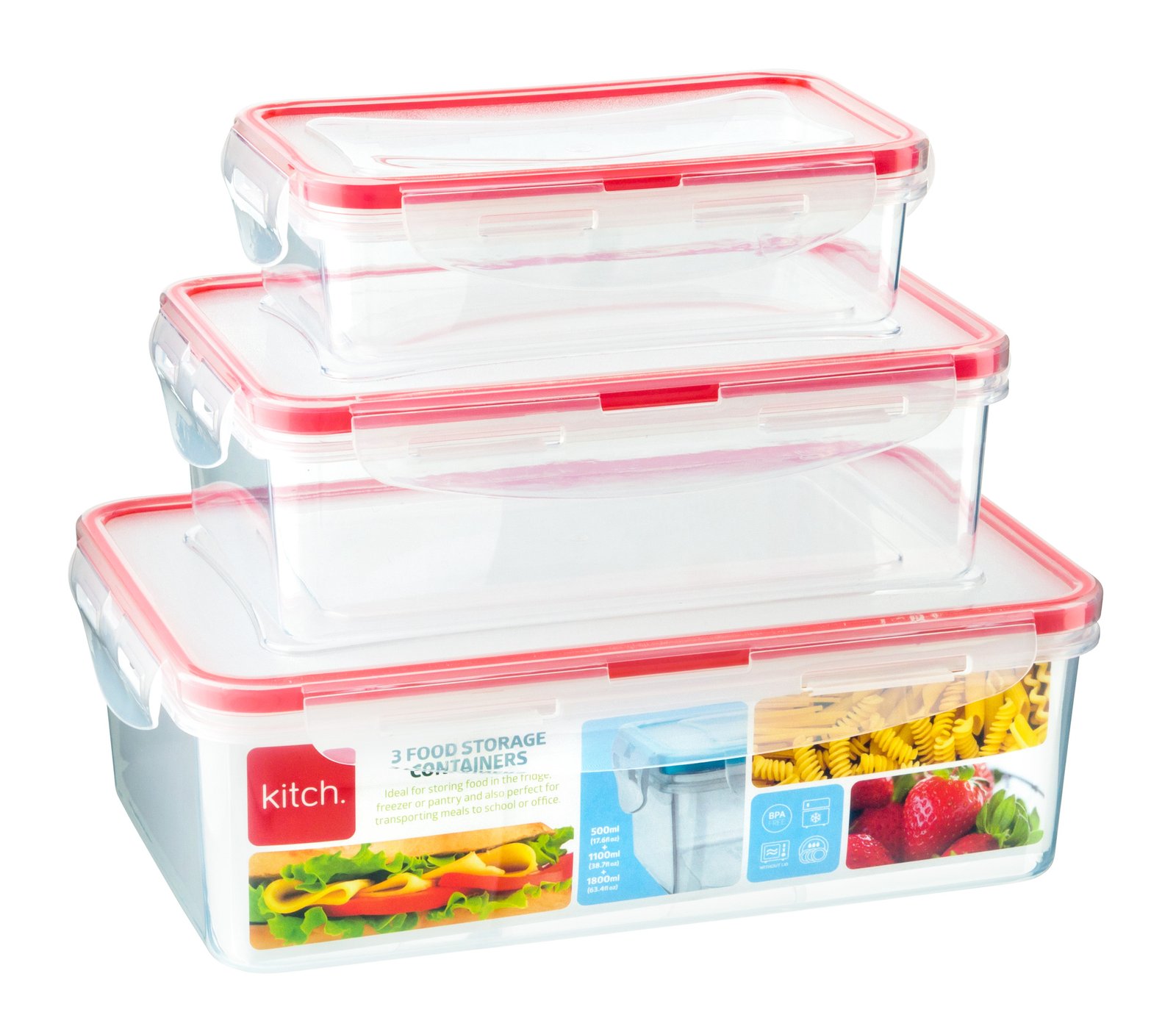 K- 3pk Rect Click Close Contnr 500ml,1.1ltr,1.8ltr - Image 2