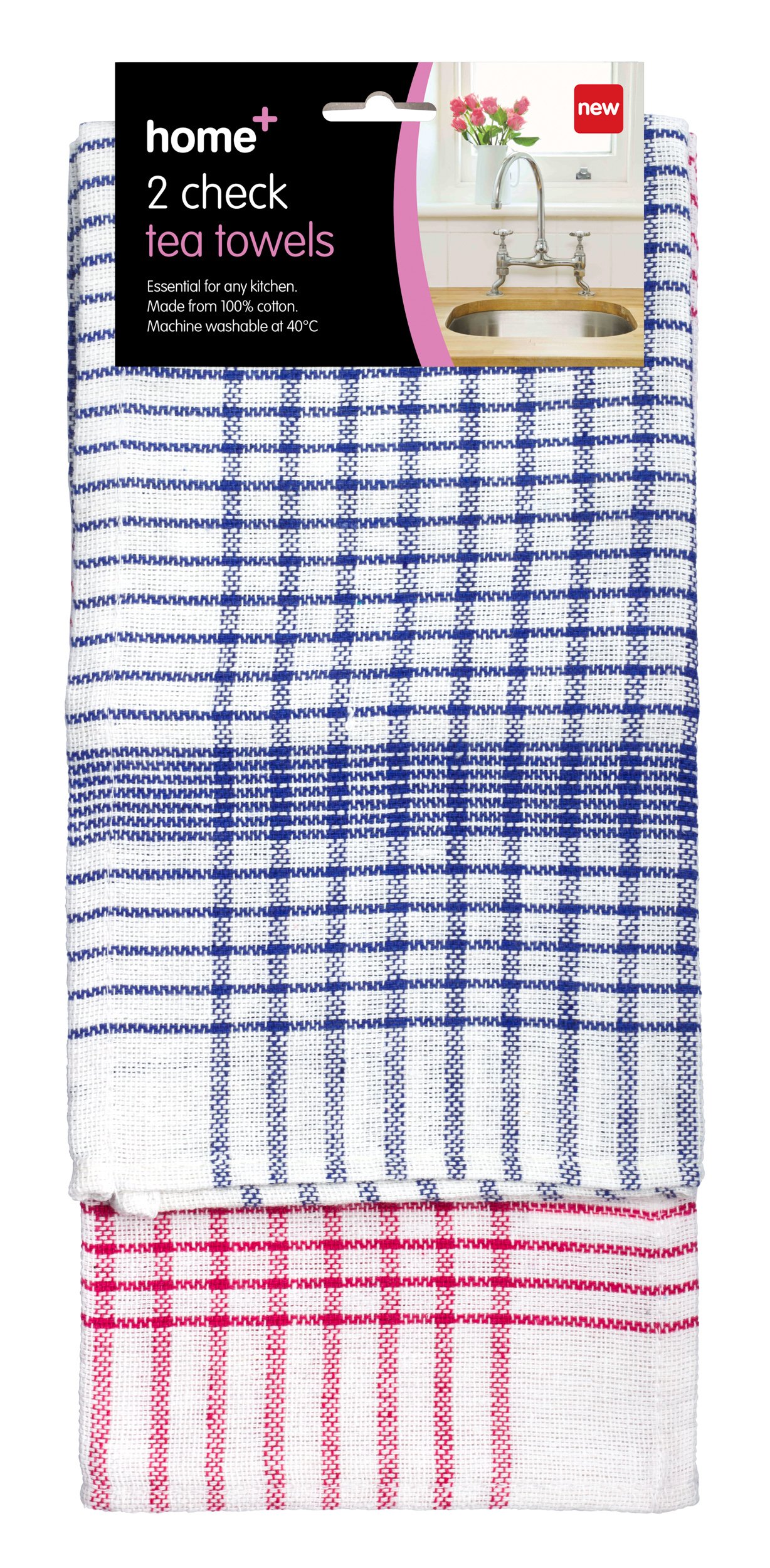 H+ 2 PK Check Tea Towels - Image 2
