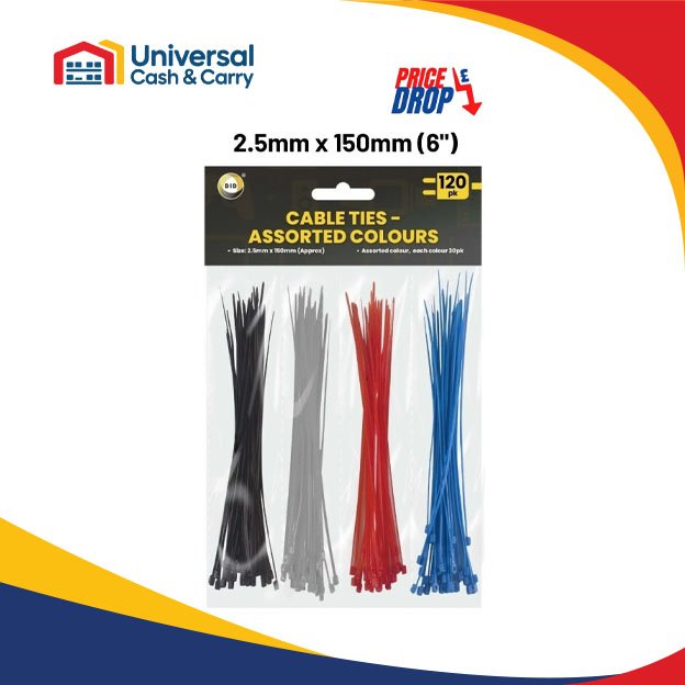 120Pk 150mm x 2.5mm Cable Ties - Assorted Colours