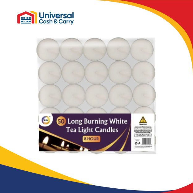 50 Long Burning White Tea Light Candles