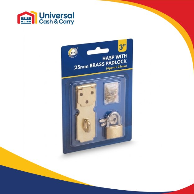 3" Hasp with 25mm Brass Padlock - Image 2