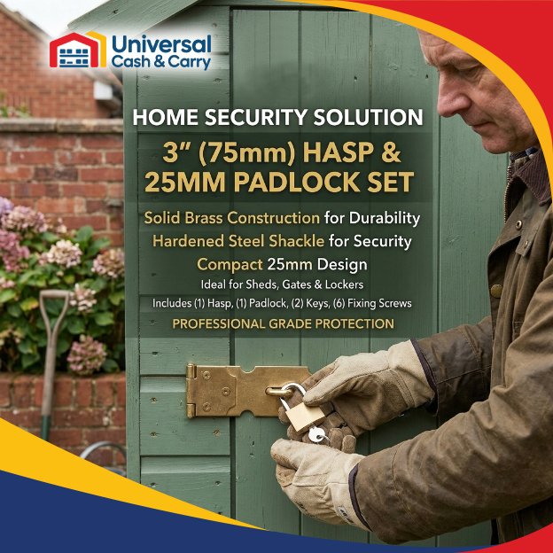 3" Hasp with 25mm Brass Padlock - Image 3
