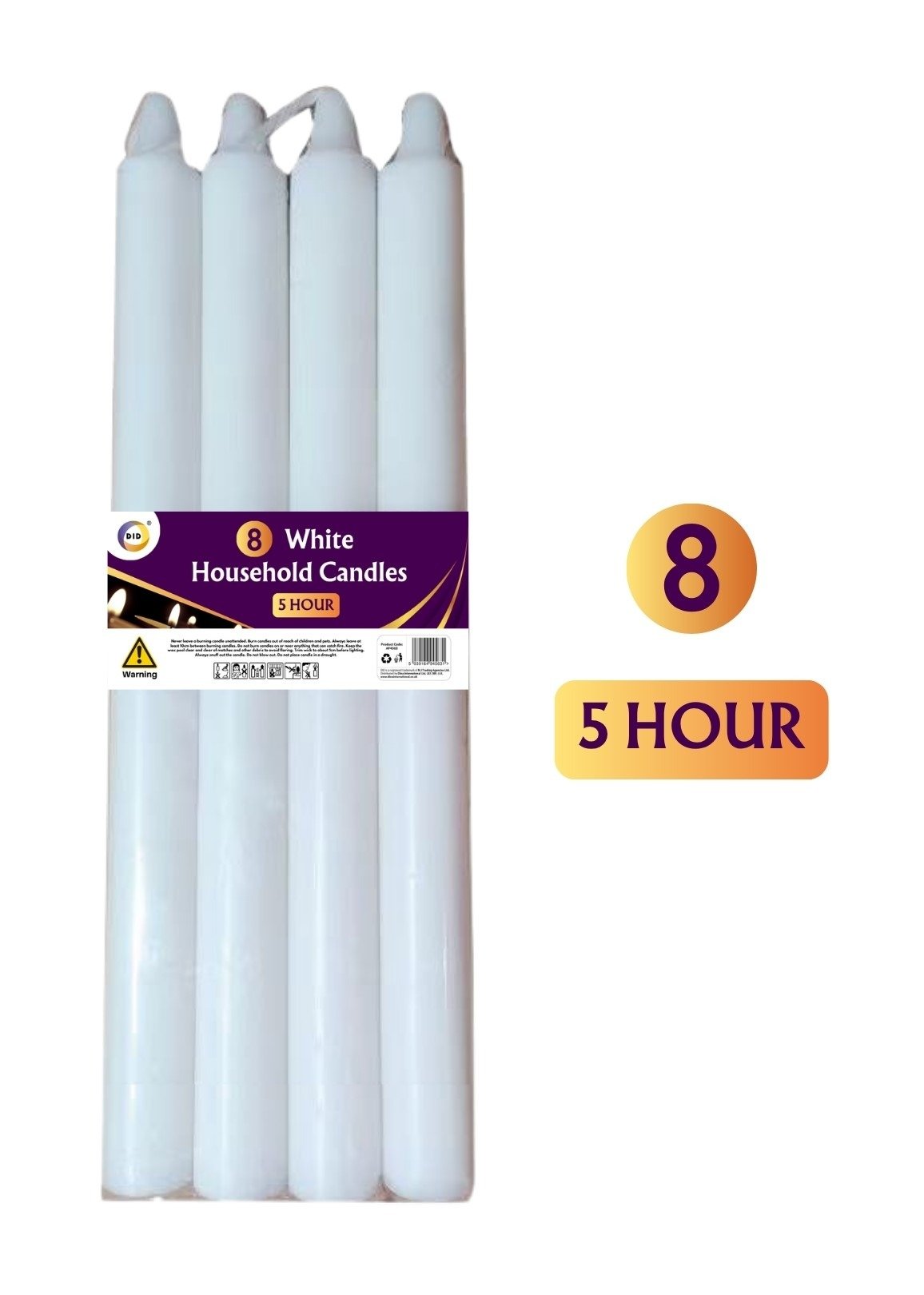 8Pk White Household Candles