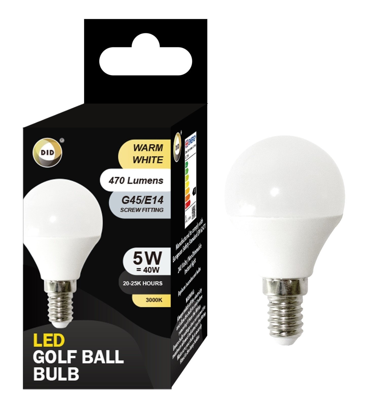 Warm White Led Golf Ball Bulb 5W G45/E14
