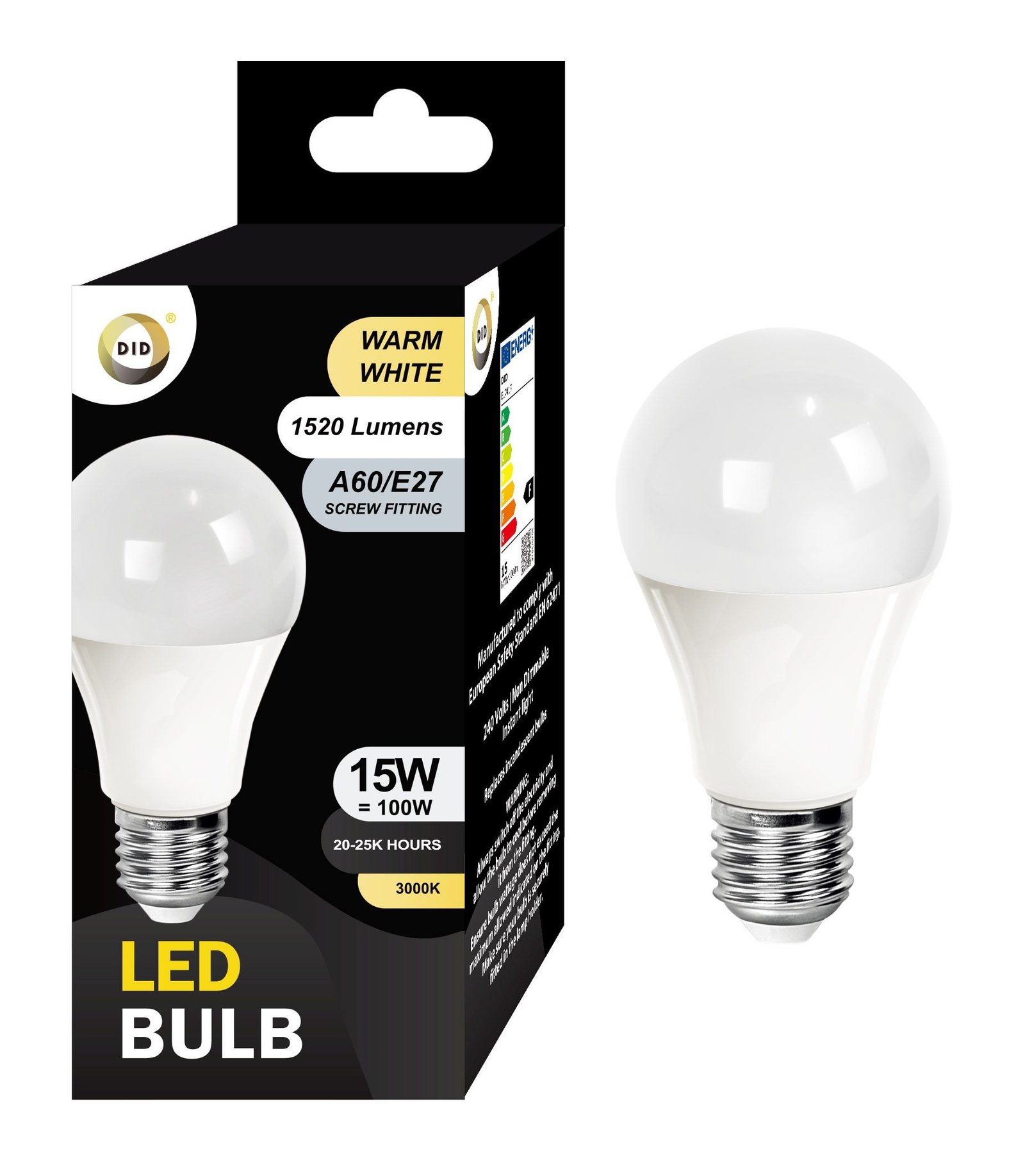 Warm White Led Bulb 15W A60/E27